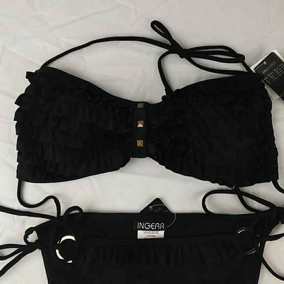 Ingear Bathing Suit Bikini Size Small Black Ruffle - Picture 2 of 5